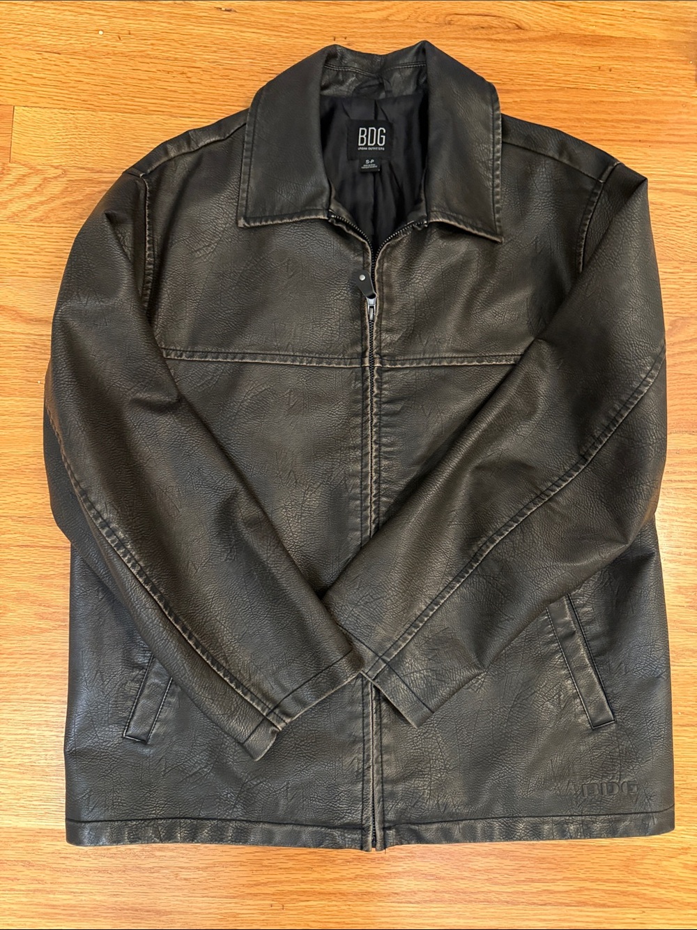 BDG Black Faux Leather Zip-Up Bomber Jacket